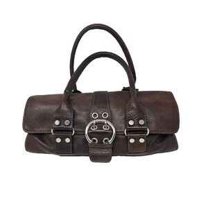 BORGONICCHIO Brown Leather East West Bag Made in Italy Buckle Double Handles Y2K